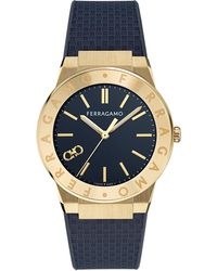 Ferragamo - Swiss Blue Polyurethane Strap Watch 41mm - Lyst
