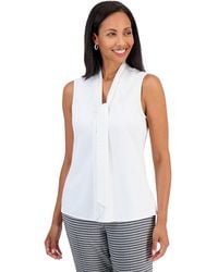 Kasper - Sleeveless Georgette Tie Neck Embellished Blouse - Lyst