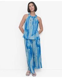 DKNY - Printed Plisse Sleeveless Blouse Pull On Pants - Lyst