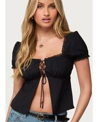 Edikted - Lacey Split Front Lace Up Top - Lyst