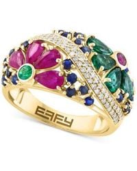 Effy - Effy Multi Gemstone 7 1 3 Ct. T.w. Diamond 5 8 Ct. T.w. Flower Scape Bangle Bracelet Openwork Ring In 14k Gold - Lyst