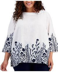 Charter Club - 100% Linen Embroidered 3/4-sleeve Top - Lyst