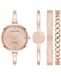 Anne Klein - Quartz Pink Enamel And Rose Gold-tone Metal Alloy Bangle Watch Set - Lyst