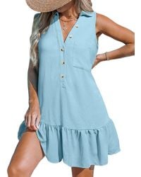 CUPSHE - V-neck Ruffled Sleeveless Mini Beach Dress - Lyst