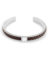 Tommy Hilfiger - Braided Leather And Stainless Steel Bracelet - Lyst