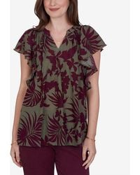 Ruby Rd. - Petite Tropical Print Gauze Flutter-sleeve Top - Lyst