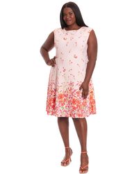 London Times - Plus Size Printed Fit & Flare Dress - Lyst