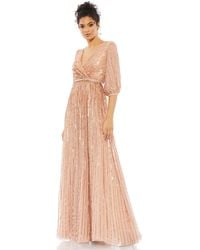 Mac Duggal - Sequined Wrap Over 3/4 Sleeve Gown - Lyst