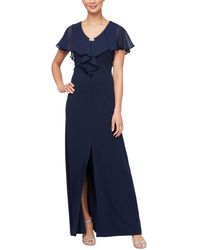 Sl Fashions - Petite Chiffon Cape-overlay Long Dress - Lyst