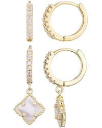 Adornia - Gold Cubic Zirconia Mother Of Pearl Clover huggie Set - Lyst
