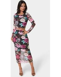Bebe - Mesh Printed Two Piece Long Sleeve Set - Lyst