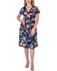 24seven Comfort Apparel - Tulip Print V Neck Empire Waist Kimono Cap Sleeve Knee Length Dress - Lyst