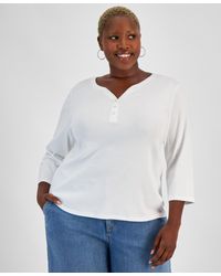Style & Co. - Plus Size 3/4-sleeve Cotton Henley Top - Lyst