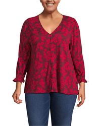 Lands' End - Plus Size 3/4 Sleeve Lightweight Jersey Button Front Top - Lyst