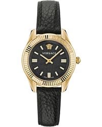 Versace - Swiss Greca Time Black Leather Strap Watch 35mm - Lyst