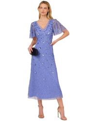 Adrianna Papell - Bead Mesh Flutter-sleeve Dress - Lyst