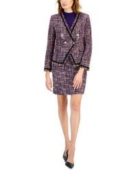 Tahari - Velvet Trim Double Breasted Tweed Blazer Short Sleeve Mock Neck Top Boucle Pencil Skirt - Lyst