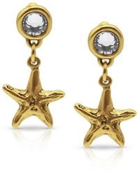 Bowood Lane - 12k Gold Plated Cubic Zirconia Stud And Starfish Charm Earrings - Lyst