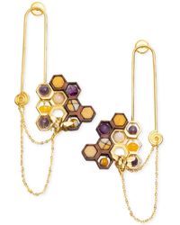 Nectar Nectar New York - 18k -plated Mixed Gemstone Honeycomb & Chain Drop Earrings - Lyst