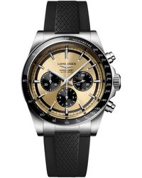 Longines - Swiss Automatic Chronograph Conquest Black Rubber Strap Watch 42mm - Lyst