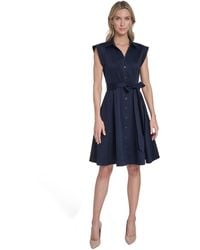 slim fit dress slacks Calvin Klein Girls Punto Tape Fit Flare Dress in Black main image 1