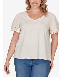 Ruby Rd. - Plus Size Eyelet Poplin Sleeve Slub Knit Top - Lyst
