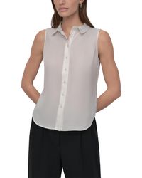 DKNY - Petite Button-front Sleeveless Satin Blouse - Lyst
