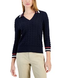 Tommy Hilfiger - Cotton Striped-collar Cable-knit Sweater - Lyst