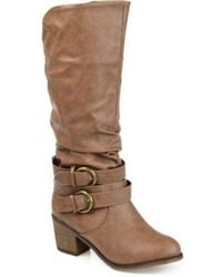 Journee Collection - Late Regular Wide Calf Rouched Buckle Mid Shaft Block Heel Boots - Lyst