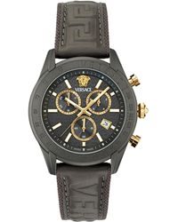 Versace - Swiss Chronograph Gray Leather Strap Watch 44mm - Lyst