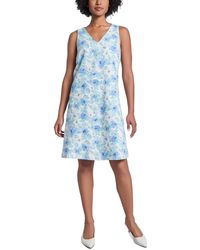 Jones New York - Petite Linen-blend Sleeveless Printed V-neck Dress - Lyst