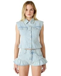 Steve Madden - Bb Dakota Collared Neck Cropped Denim Top - Lyst
