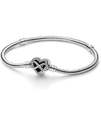 PANDORA - Moments Cubic Zirconia Sparkling Infinity Heart Clasp Snake Chain Bracelet - Lyst