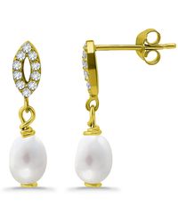 Macy's - White Oval Cultured Pearl And Pave Cubic Zirconia Drop Earring - Lyst