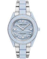Anne Klein - Silver-tone And Light Blue Solar Ocean Work Plastic Bracelet Watch - Lyst