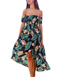 CUPSHE - Tropical Off-shoulder Smocked Bodice Asymmetrical Maxi Beach Dress - Lyst