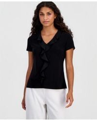 Anne Klein Essentials - Ruffle Trim V Neck Top - Lyst