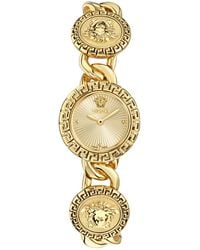 Versace - Swiss La Greca Stud Icon Gold Ion Plated Link Bracelet Watch 28mm - Lyst
