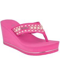 Guess - Silus Imitation Pearl Detail Thong Wedge Sandals - Lyst