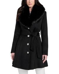 Guess - Belted Faux-fur-collar Button-front Coat - Lyst