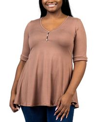 24seven Comfort Apparel - Plus Size Elbow Sleeve Henley Tunic Top - Lyst