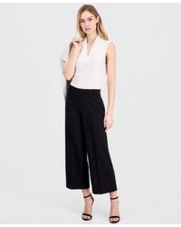 Anne Klein - Stretch Crepe Wide Leg Cropped Pull On Pants - Lyst