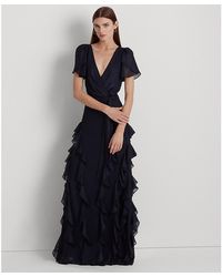Ralph Lauren - Ruffle-trim Metallic Chiffon Gown - Lyst