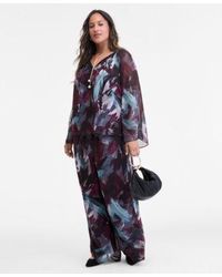INC International Concepts - Plus Size Printed Long Sleeve Tie Front Blouse High Rise Wide Leg Crinkle Pants Macys Exclusive - Lyst
