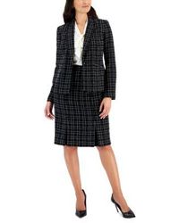 Kasper - Plaid Tweed One Button Notch Collar Jacket Matte Satin Tie Front Blouse Plaid Tweed Slim Skirt - Lyst