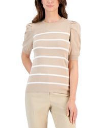 Anne Klein - Striped Puff-sleeve Sweater - Lyst