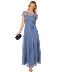 Adrianna Papell - Boat-neck Beaded Mesh Dress - Lyst
