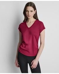 DKNY - Ruched Side Seams V-neck Tech T-shirt - Lyst