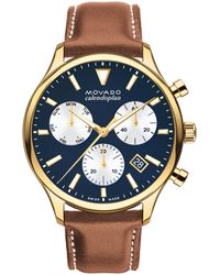 Movado - Heritage Calendoplan Swiss Quartz Chronograph Cognac Genuine Leather Strap Watch 43mm - Lyst