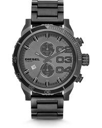 DIESEL Mens Double Down 48 Chronograph Gunmetal Stainless Steel Watch - Metallic